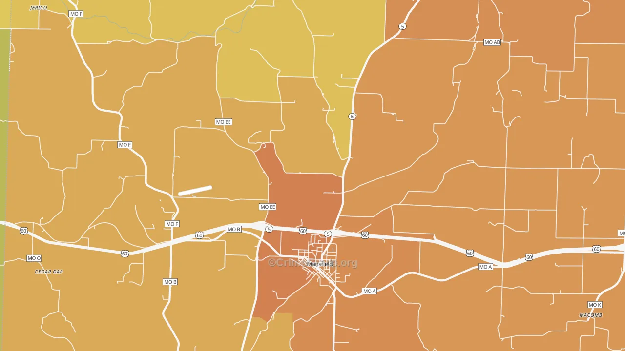 Mansfield, MO Map of Murder Rates