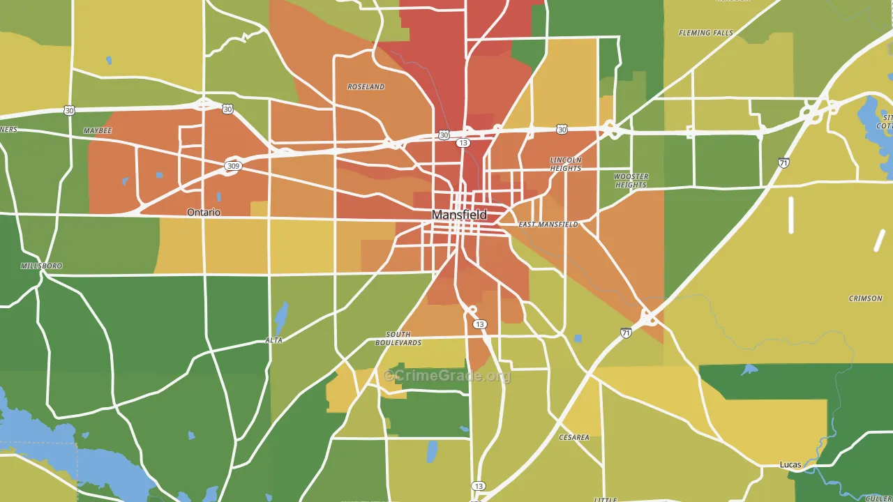 Mansfield, OH Map of Murder Rates