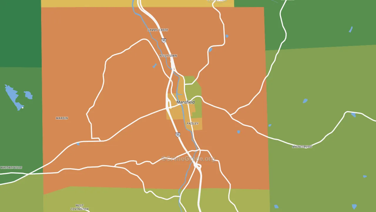 Mansfield, PA Map of Murder Rates