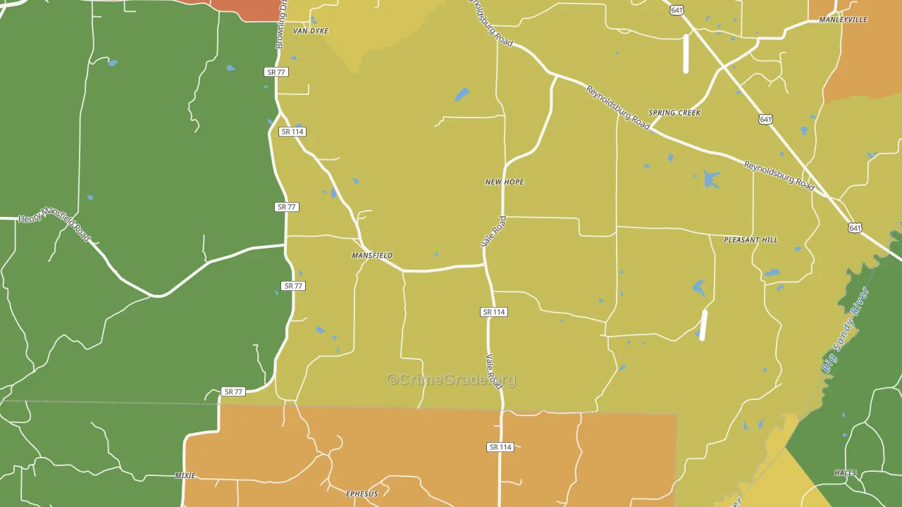 Mansfield, TN Map of Murder Rates