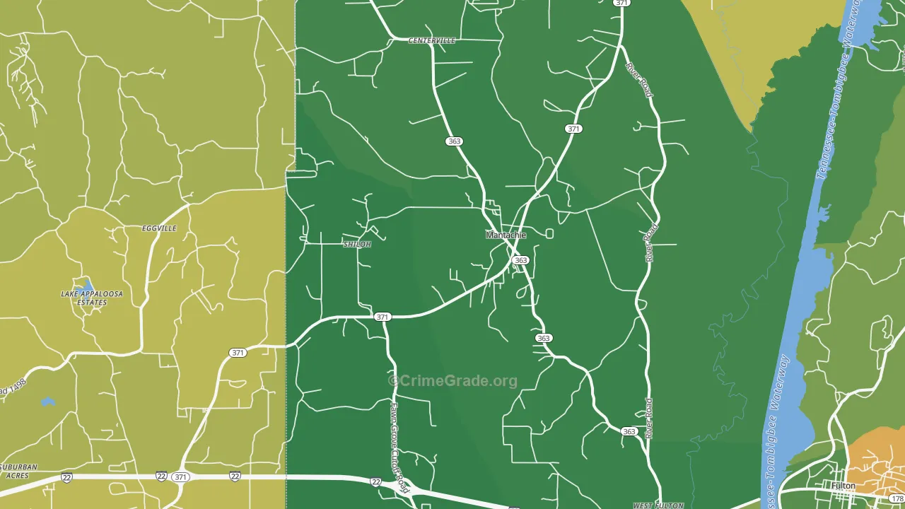 Mantachie, MS Map of Murder Rates