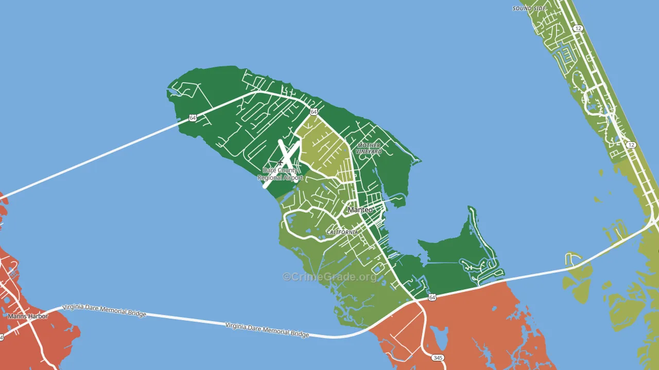 Manteo, NC Map of Murder Rates