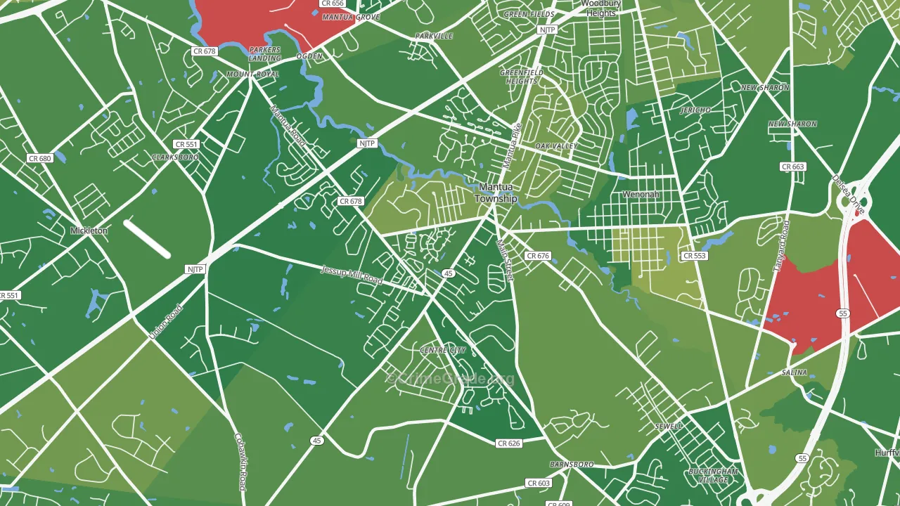 Mantua, NJ Map of Murder Rates