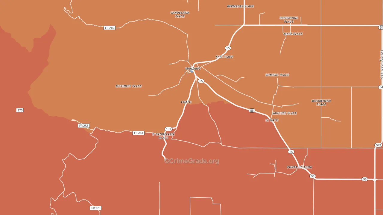 Manzano, NM Map of Murder Rates