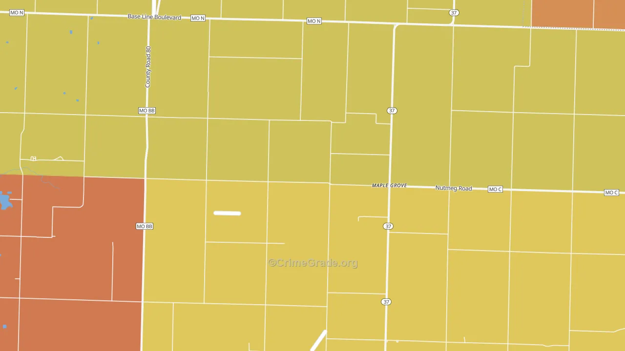 Maple Grove, MO Map of Murder Rates