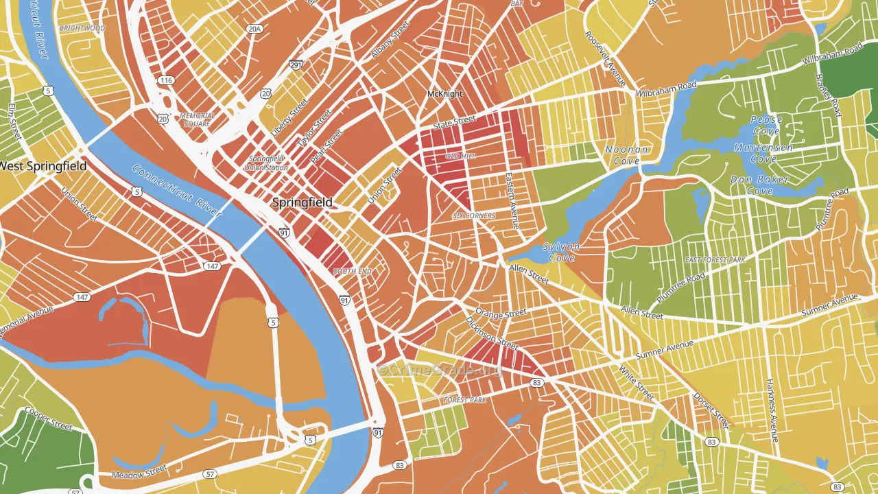 Maple High-Six Corners, Springfield, MA Map of Murder Rates