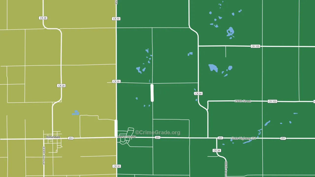 Maple Island, MN Map of Murder Rates