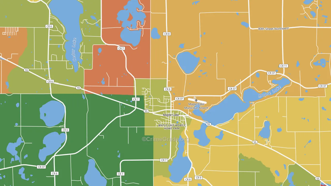 Maple Lake, MN Map of Murder Rates