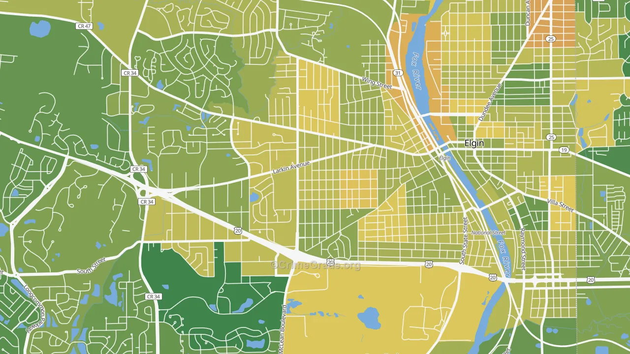Maple Manor, Elgin, IL Map of Murder Rates
