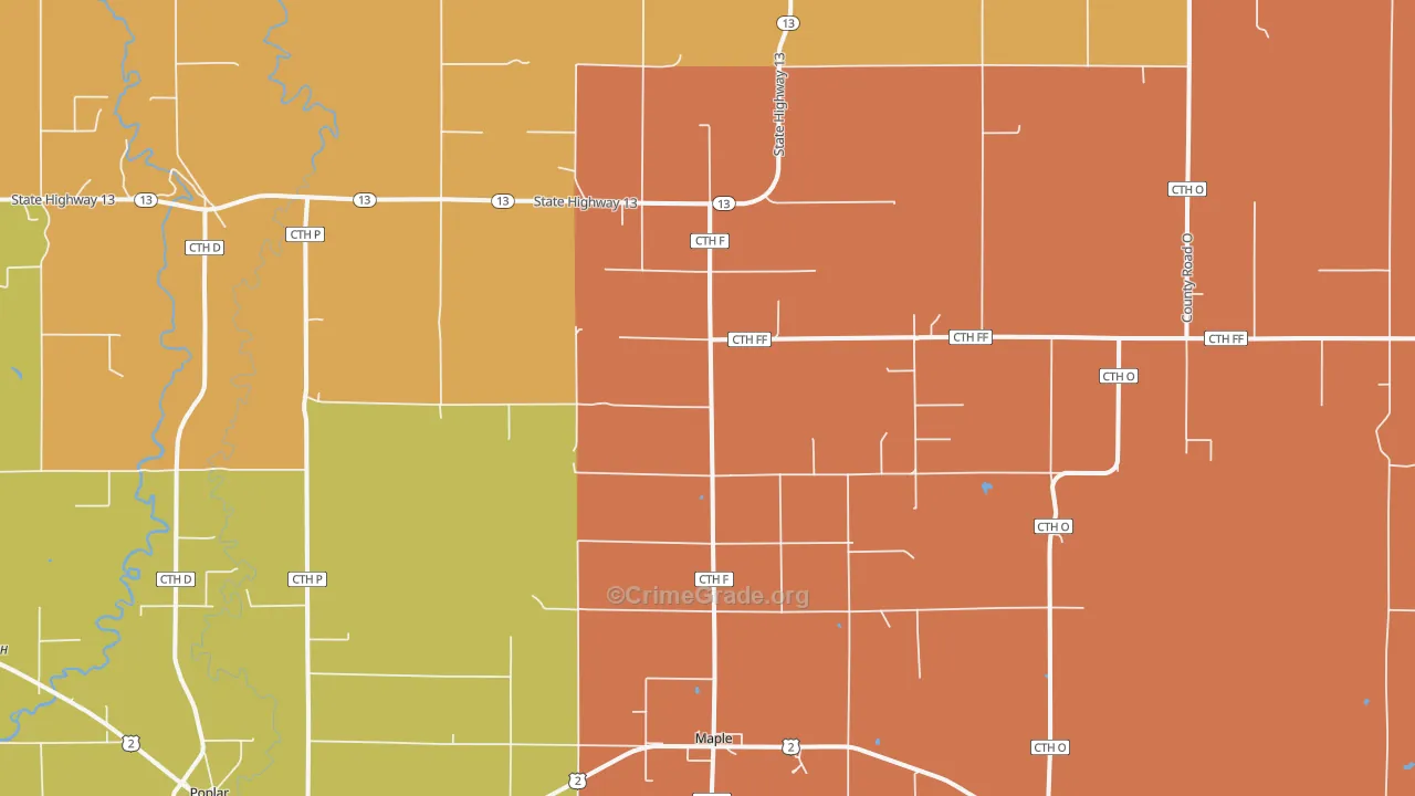 Maple, WI Map of Murder Rates