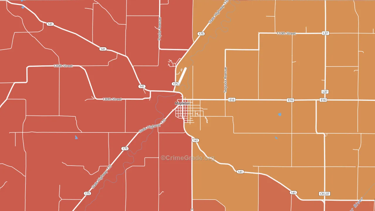 Mapleton, IA Map of Murder Rates