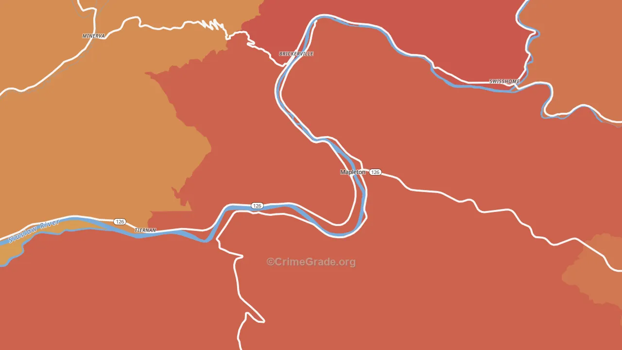 Mapleton, OR Map of Murder Rates