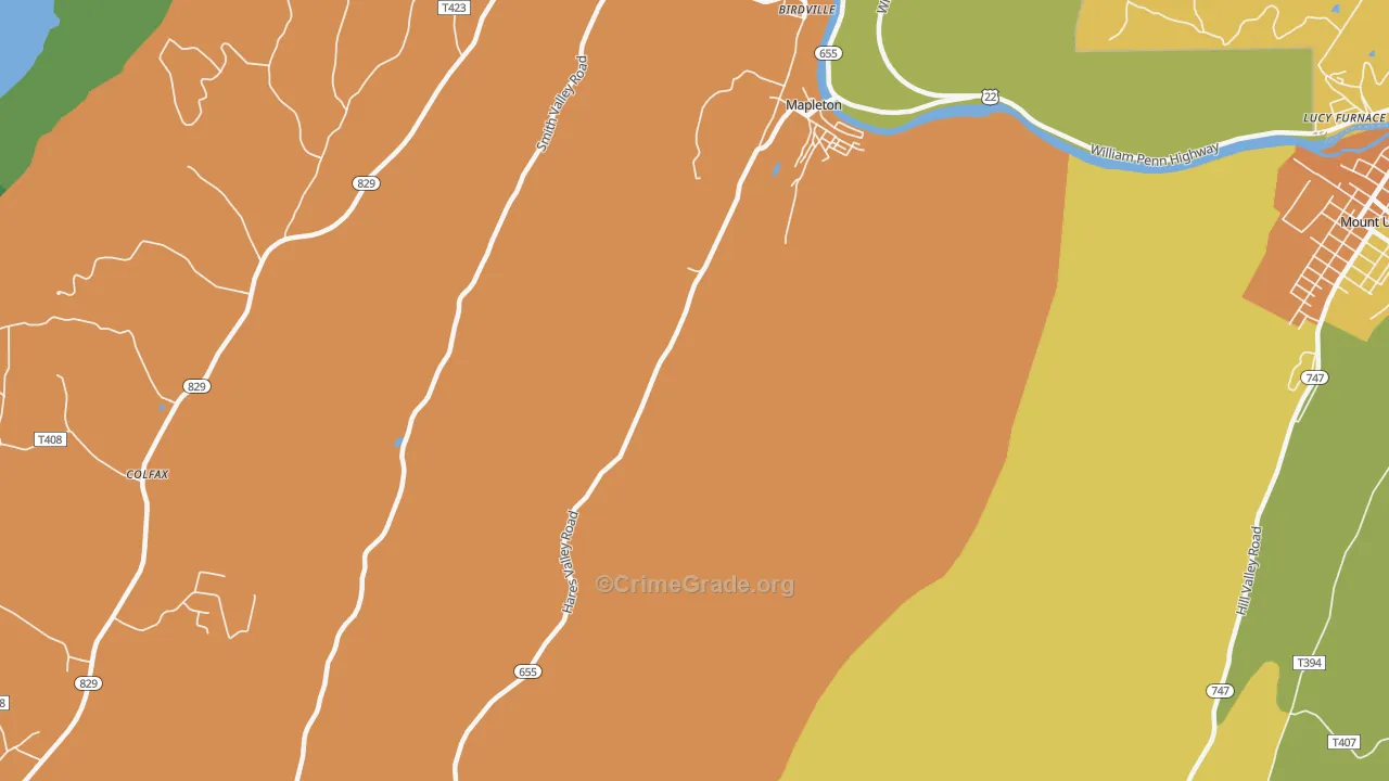 Mapleton, PA Map of Murder Rates