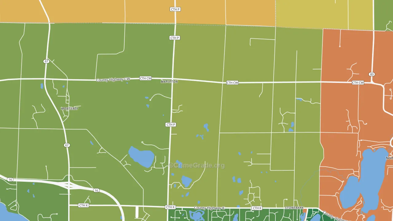 Mapleton, WI Map of Murder Rates