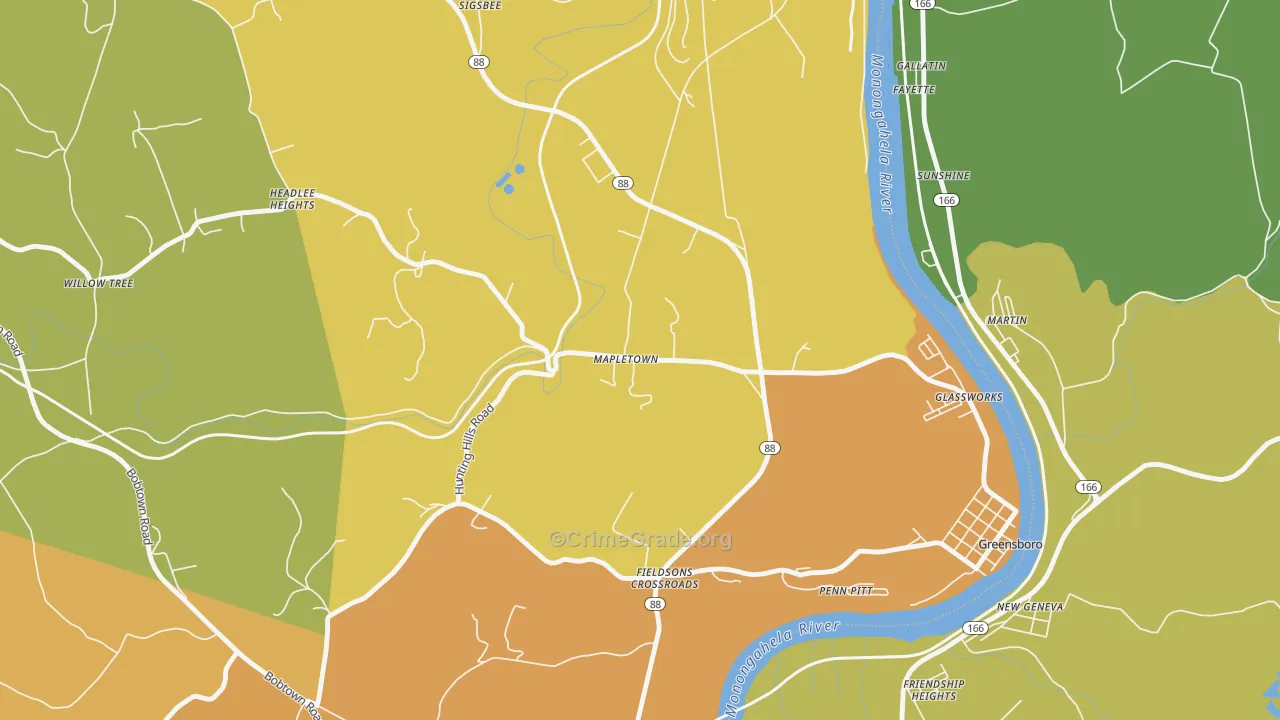 Mapletown, PA Map of Murder Rates