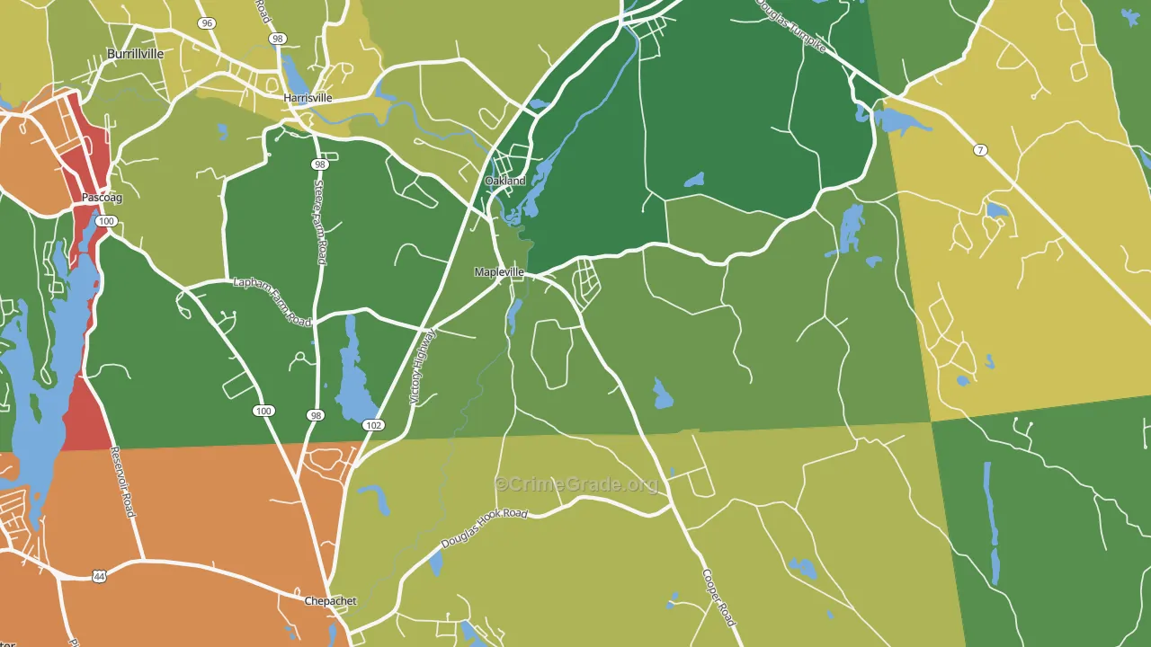 Mapleville, RI Map of Murder Rates