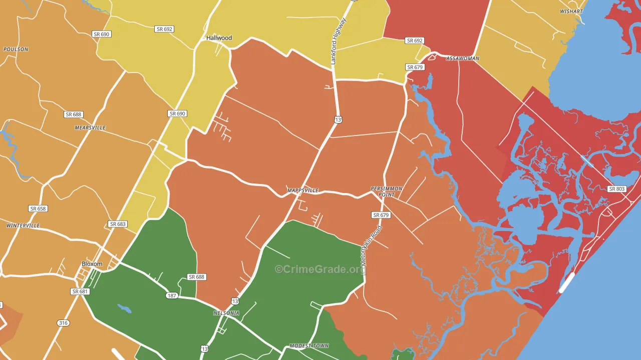 Mappsville, VA Map of Murder Rates