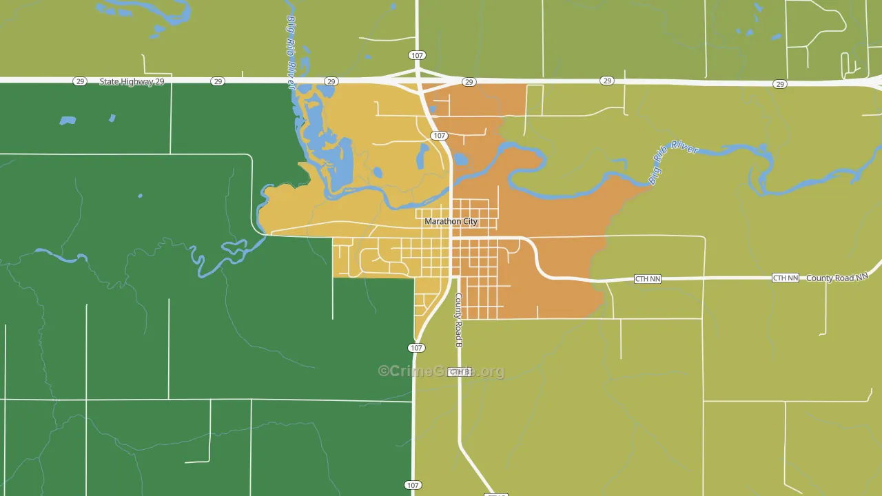 Marathon City, WI Map of Murder Rates