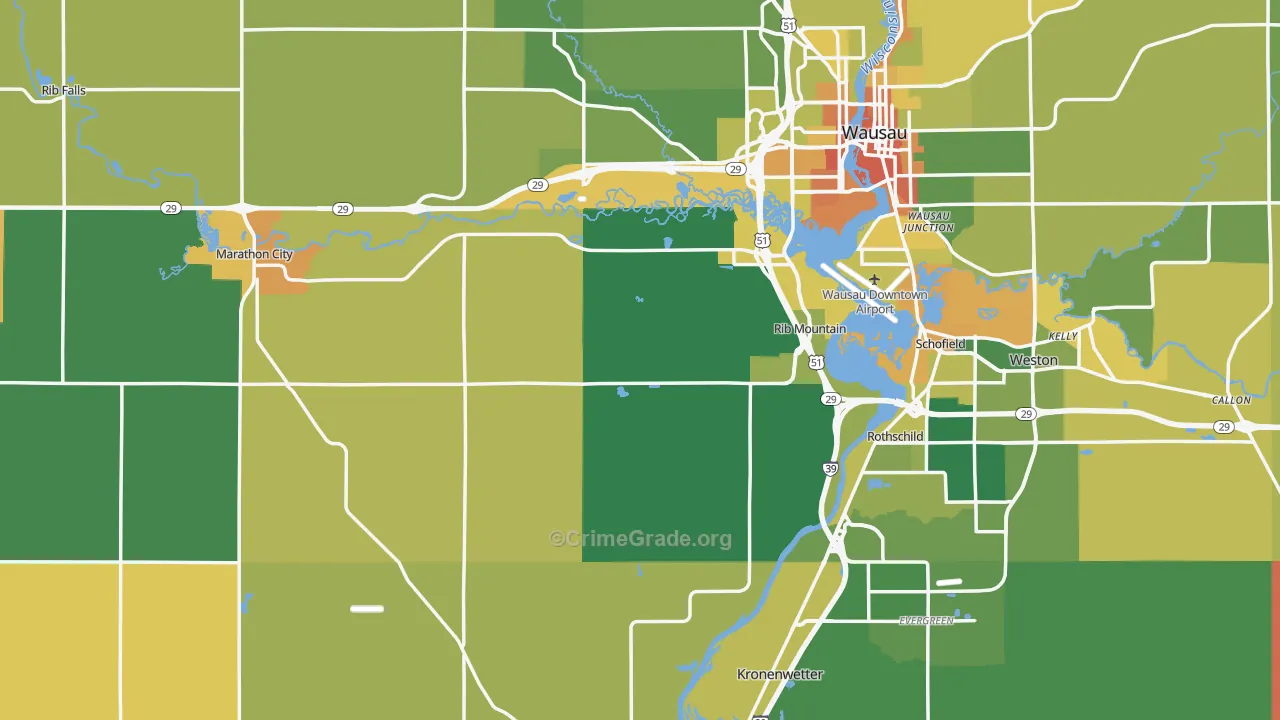 Marathon County, WI Map of Murder Rates