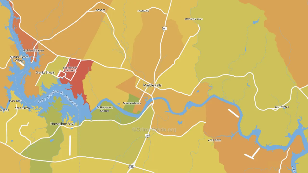 Marble Falls, TX Map of Murder Rates