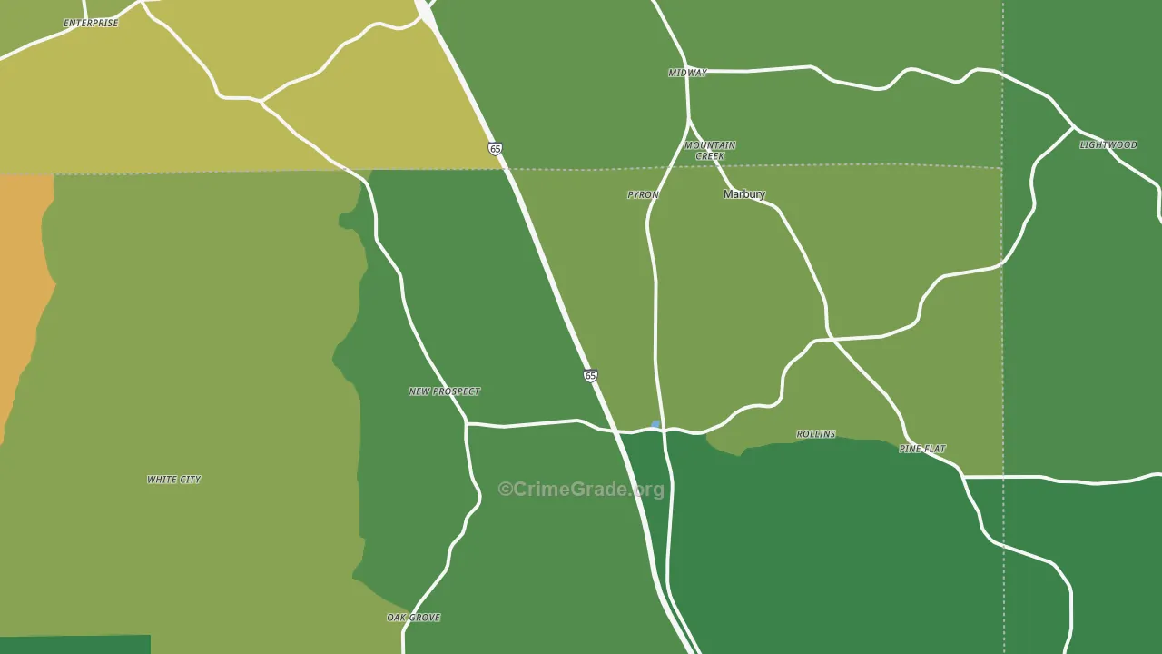 Marbury, AL Map of Murder Rates