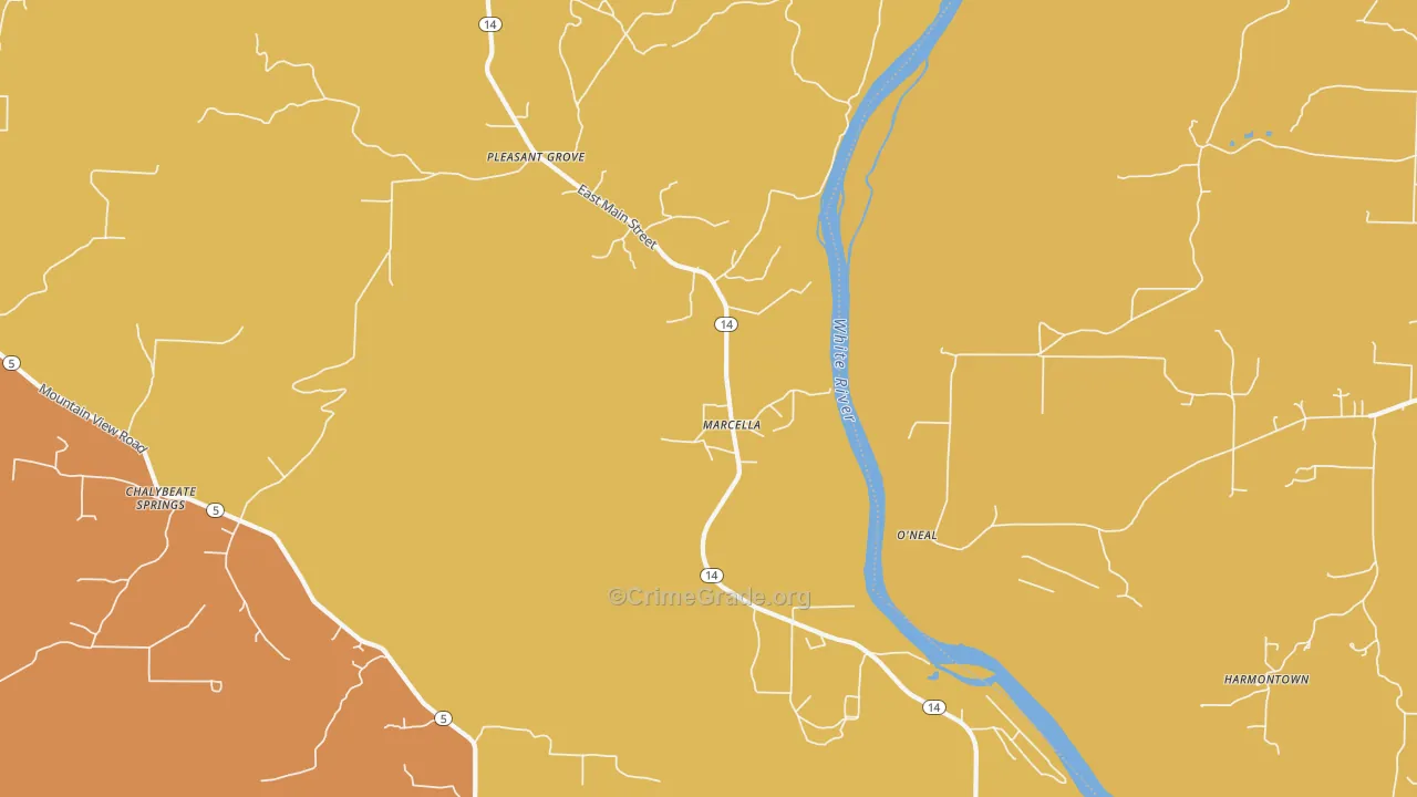 Marcella, AR Map of Murder Rates