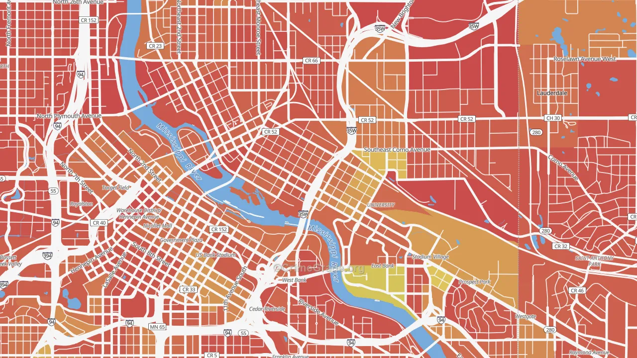 Marcy Holmes, Minneapolis, MN Map of Murder Rates