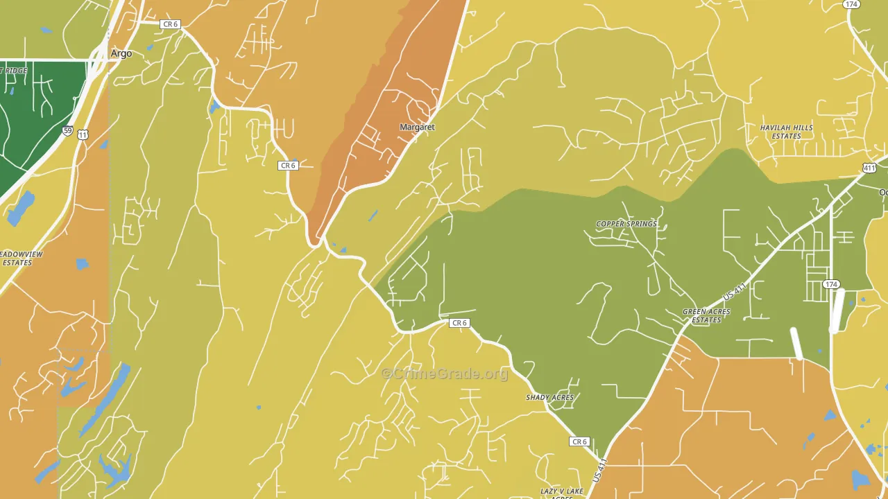 Margaret, AL Map of Murder Rates