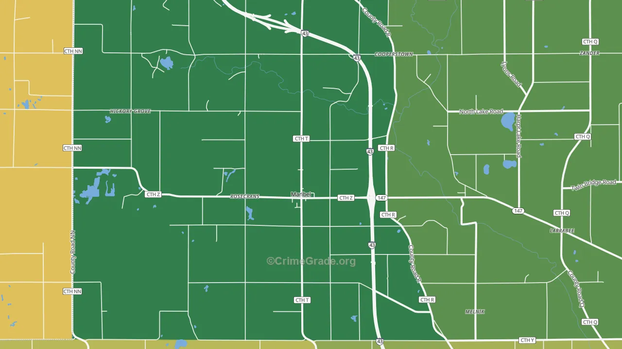 Maribel, WI Map of Murder Rates