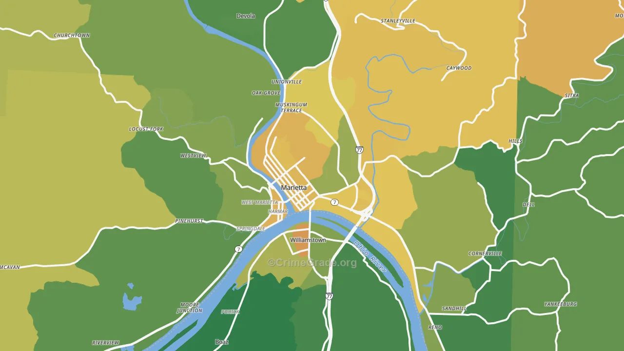 Marietta, OH Map of Murder Rates