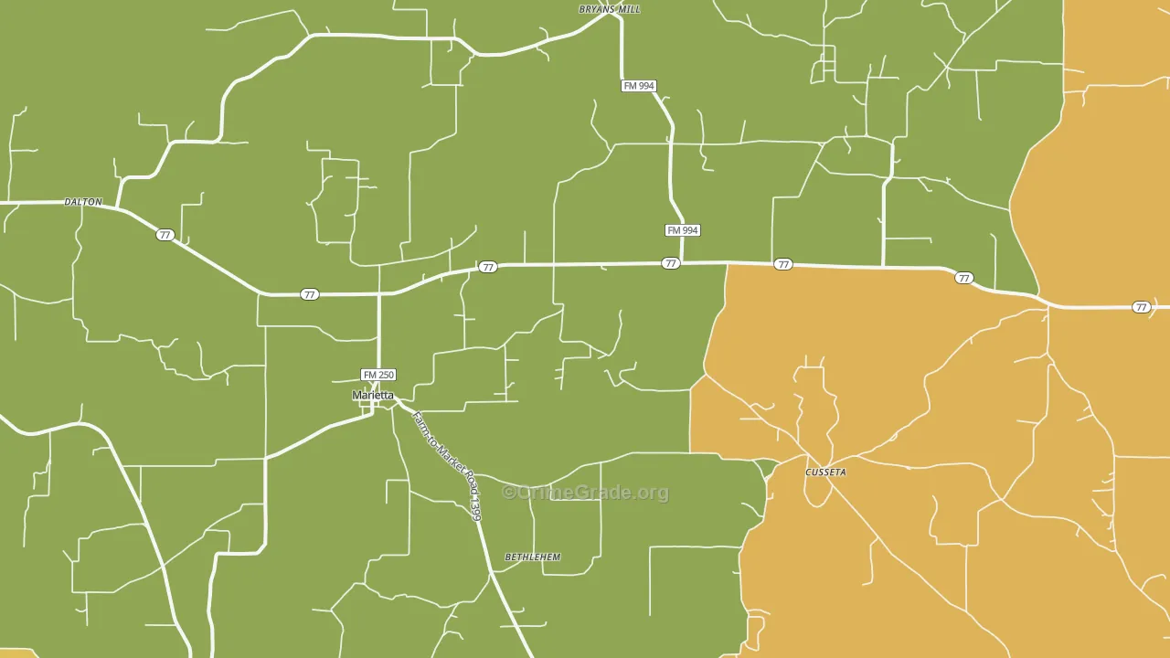 Marietta, TX Map of Murder Rates