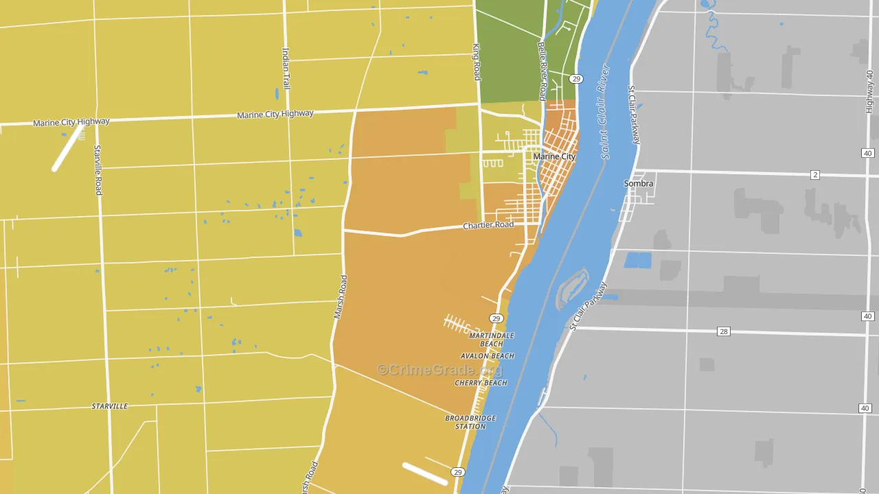 Marine City, MI Map of Murder Rates