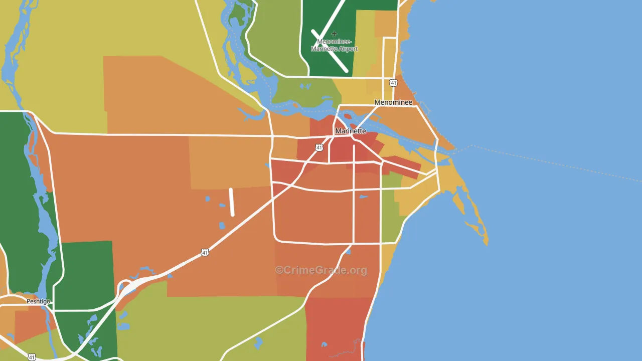 Marinette, WI Map of Murder Rates