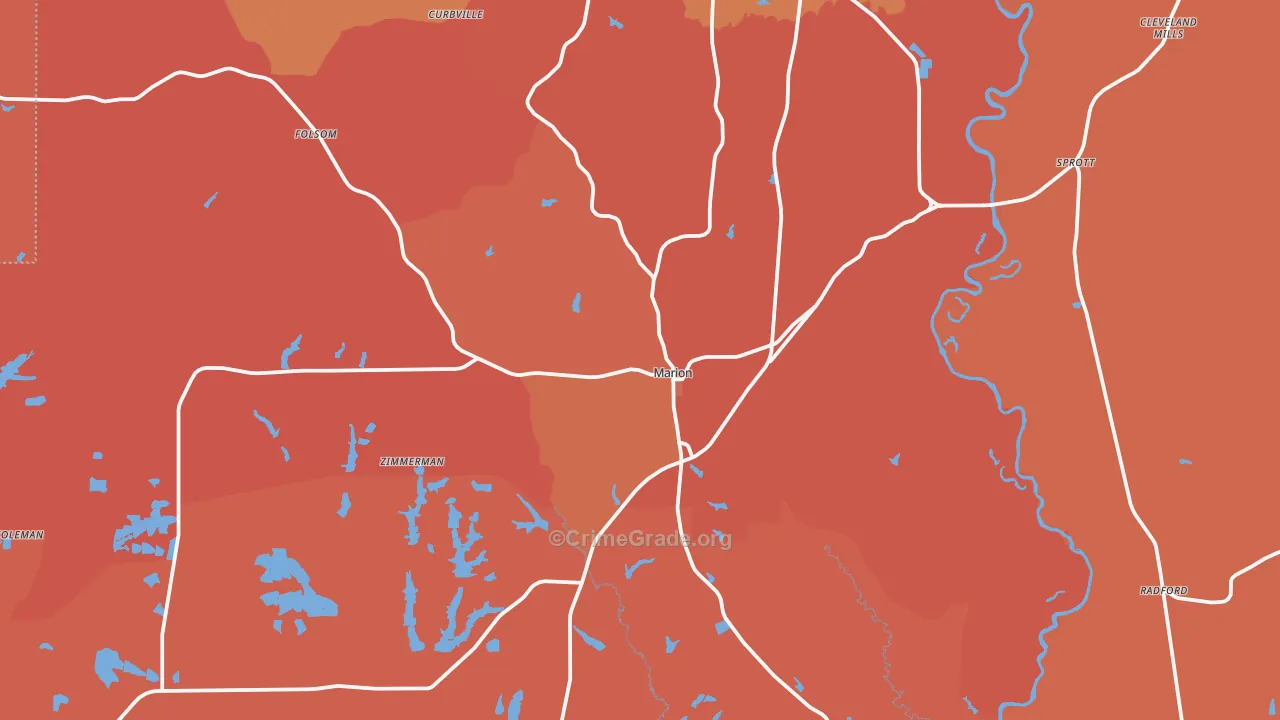 Marion, AL Map of Murder Rates