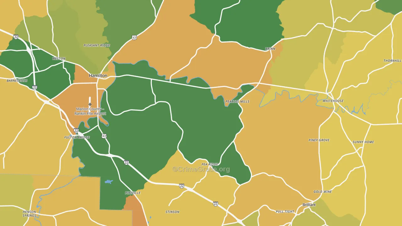 Marion County, AL Map of Murder Rates