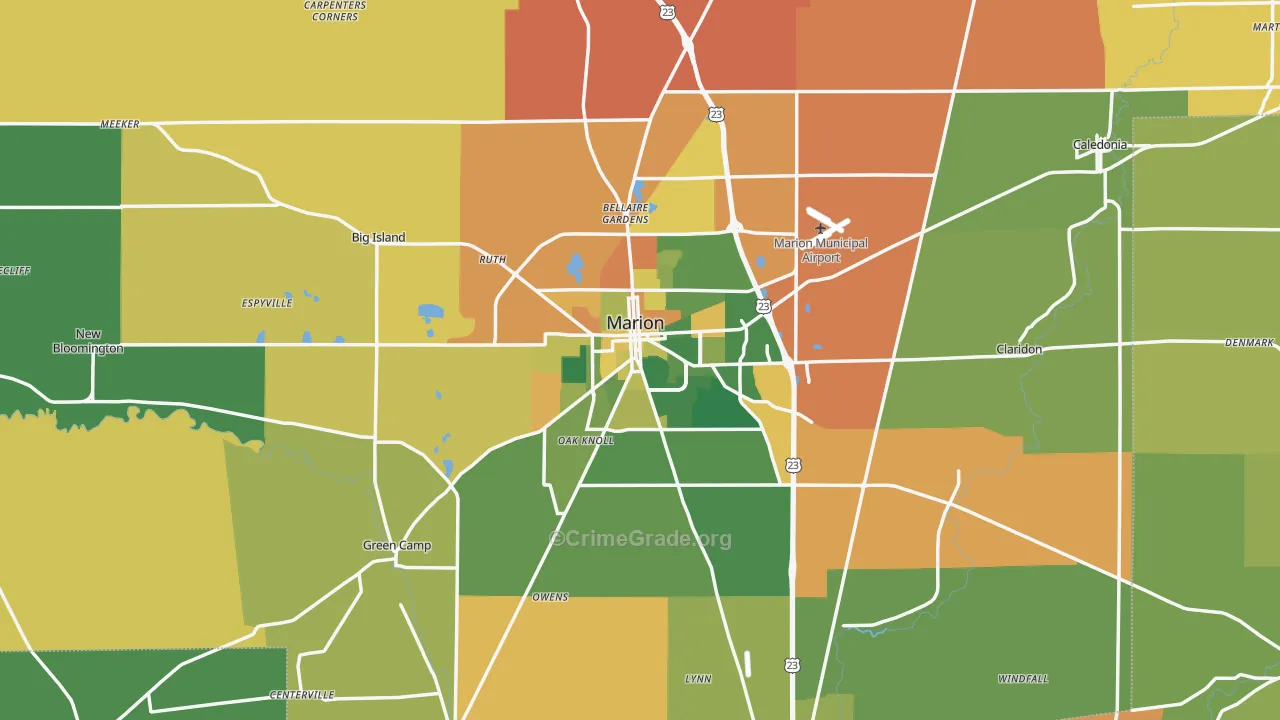 Marion County, OH Map of Murder Rates