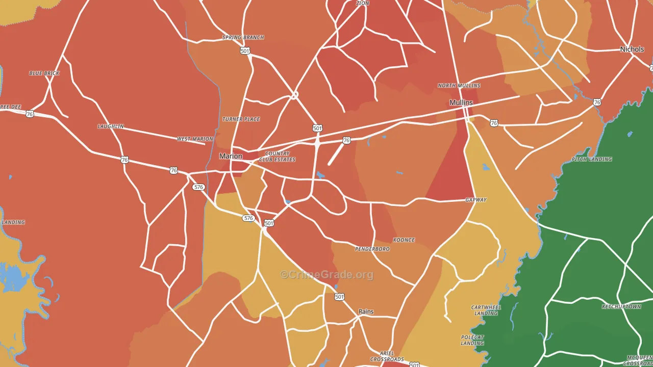 Marion County, SC Map of Murder Rates