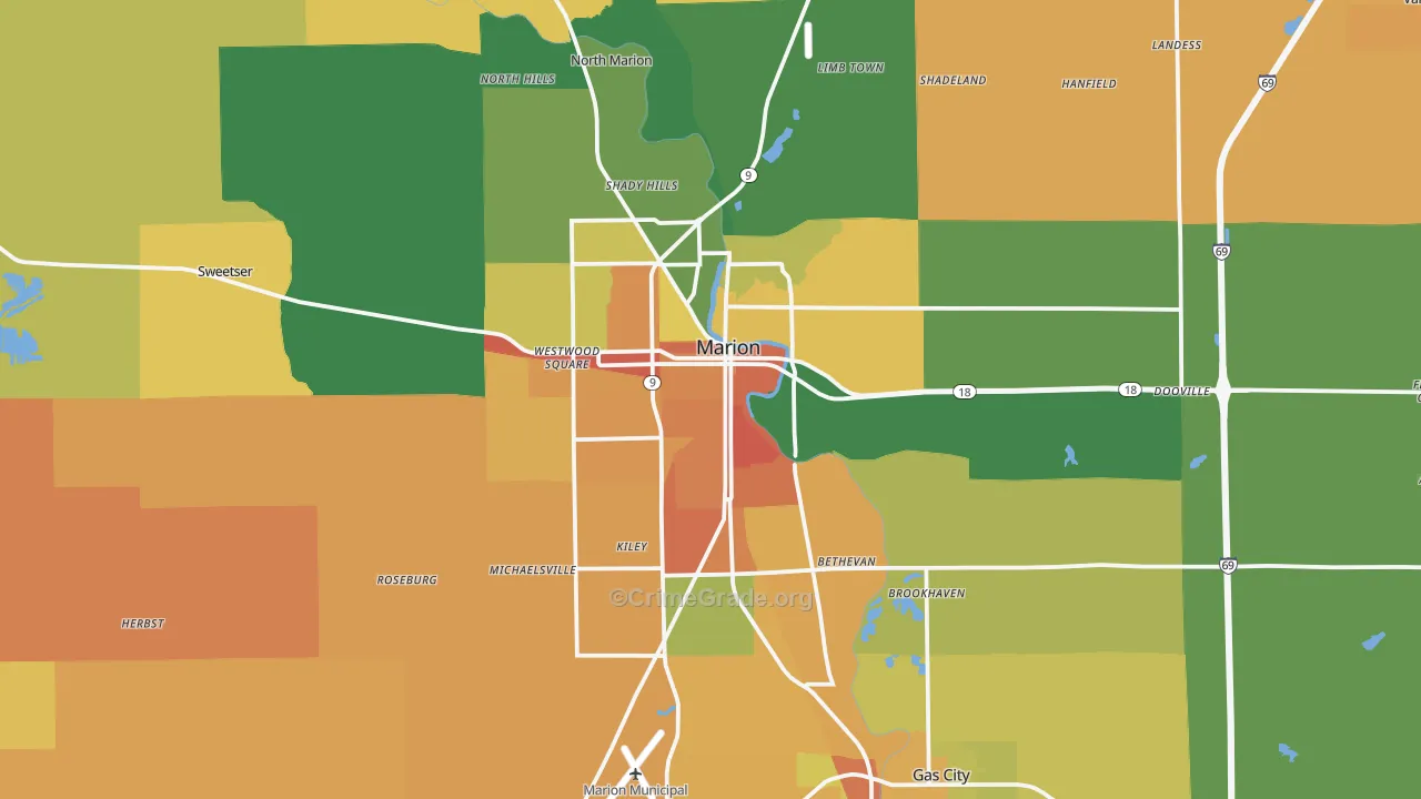Marion, IN Map of Murder Rates