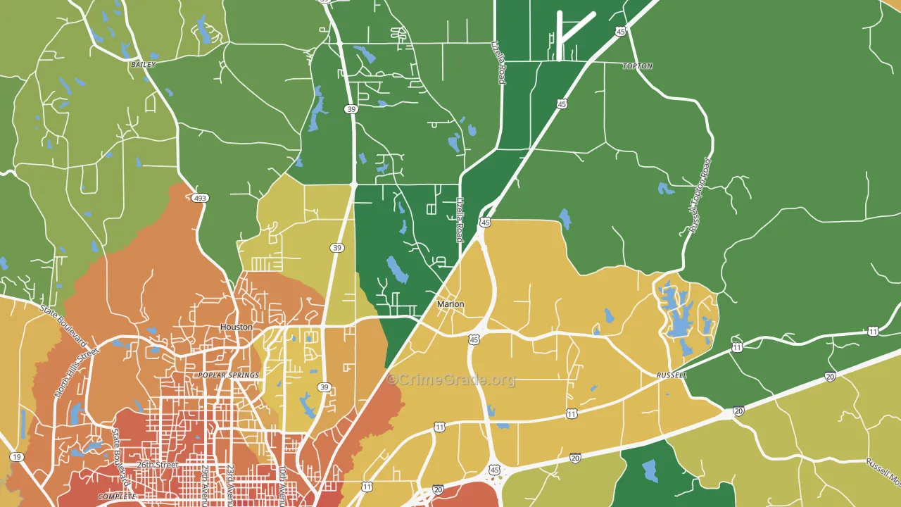 Marion, MS Map of Murder Rates
