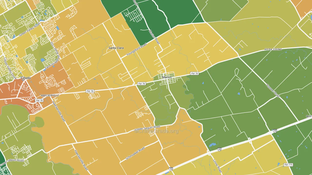 Marion, TX Map of Murder Rates