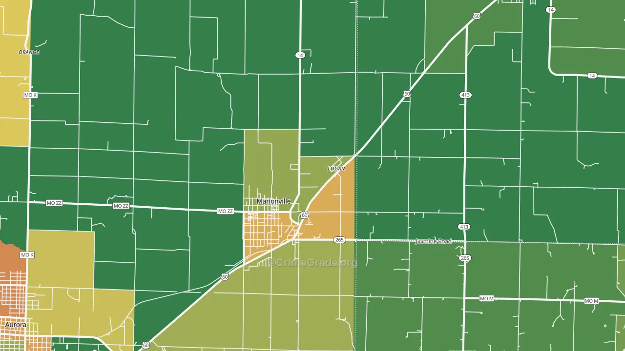 Marionville, MO Map of Murder Rates