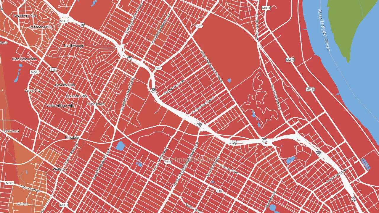 Mark Twain, St. Louis, MO Map of Murder Rates