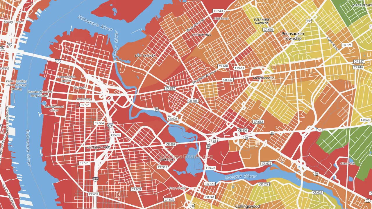 Marlton, Camden, NJ Map of Murder Rates