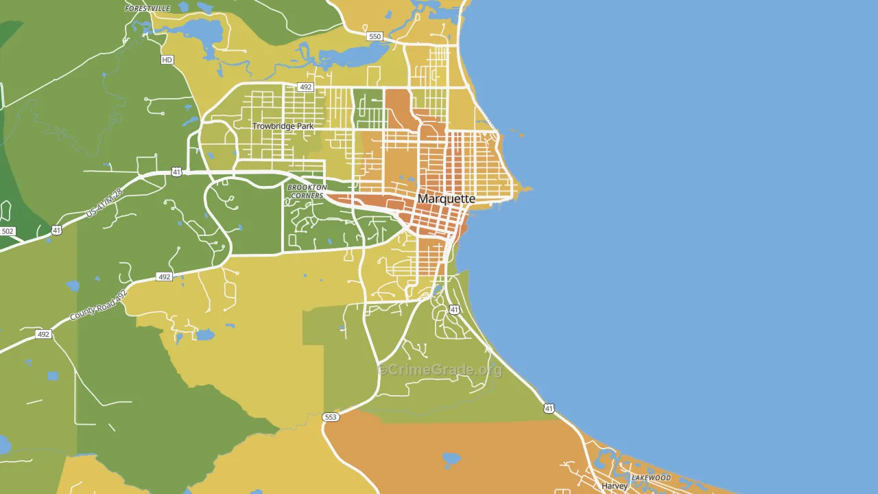 Marquette, MI Map of Murder Rates