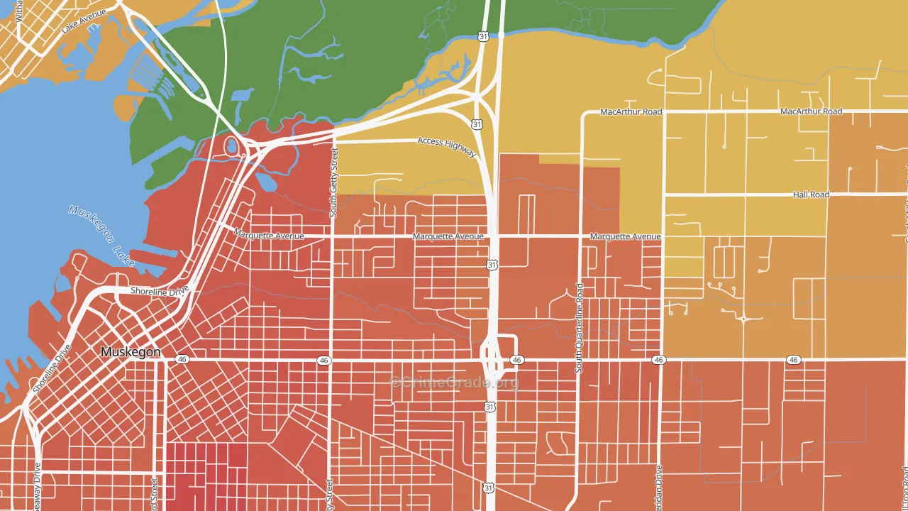 Marquette, Muskegon, MI Map of Murder Rates