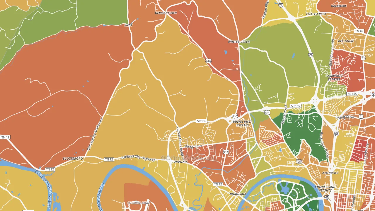 Marrowbone, Nashville, TN Map of Murder Rates