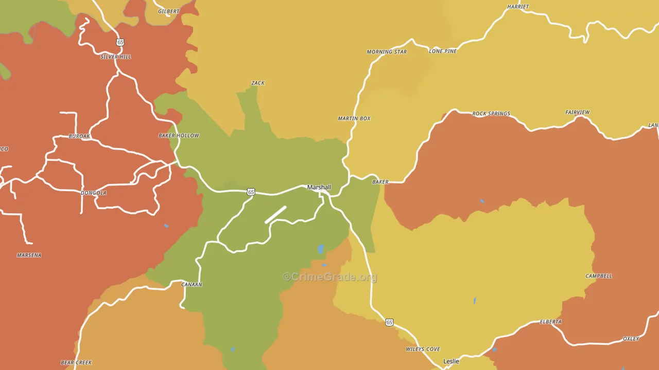Marshall, AR Map of Murder Rates