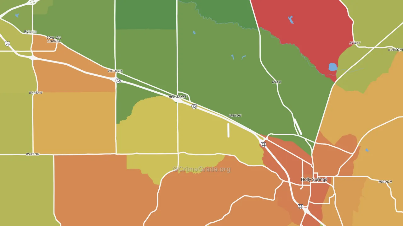 Marshall County, MS Map of Murder Rates