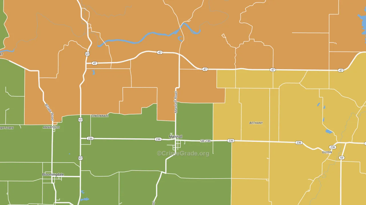 Marshall, IN Map of Murder Rates