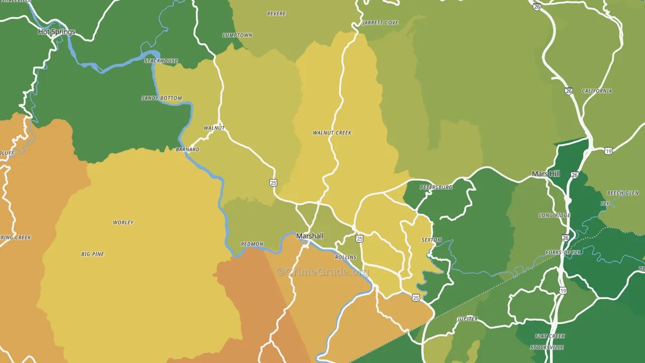 Marshall, NC Map of Murder Rates